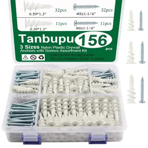 156PCS Self Drilling Drywall Anchors and Screws for Drywall,3 Sizes Nylon Plastic Wall Anchors,13x42mm,15x33mm, 10x33mm,No Pre Drill Hole Preparation Required