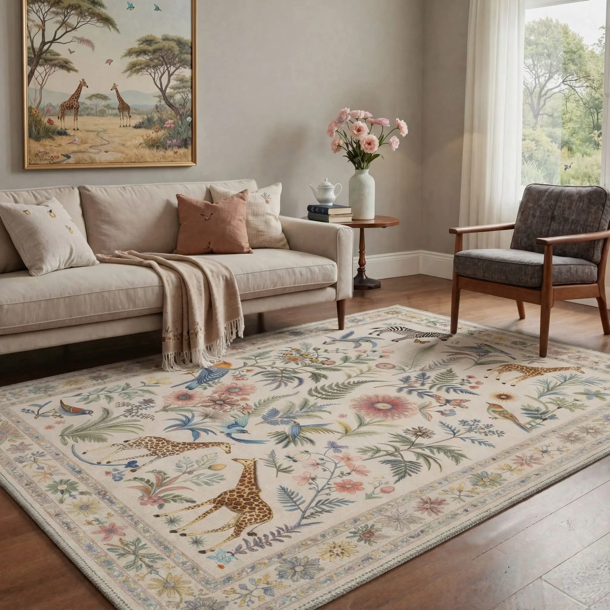 【Back To School】GENIMO Area Rug – Pet Friendly, Non-Slip, Machine Washable Carpet, Soft Floor Rug, Stylish Home Decor for Living Room, Bedroom, Hallway ,ARB1995-FERN