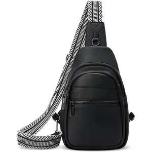 Anti-theft Chest Bags for Women, Crossbody Sling Bag Daypack Backpack, PU Leather Small Fanny Pack with Adjustable Strap, Black