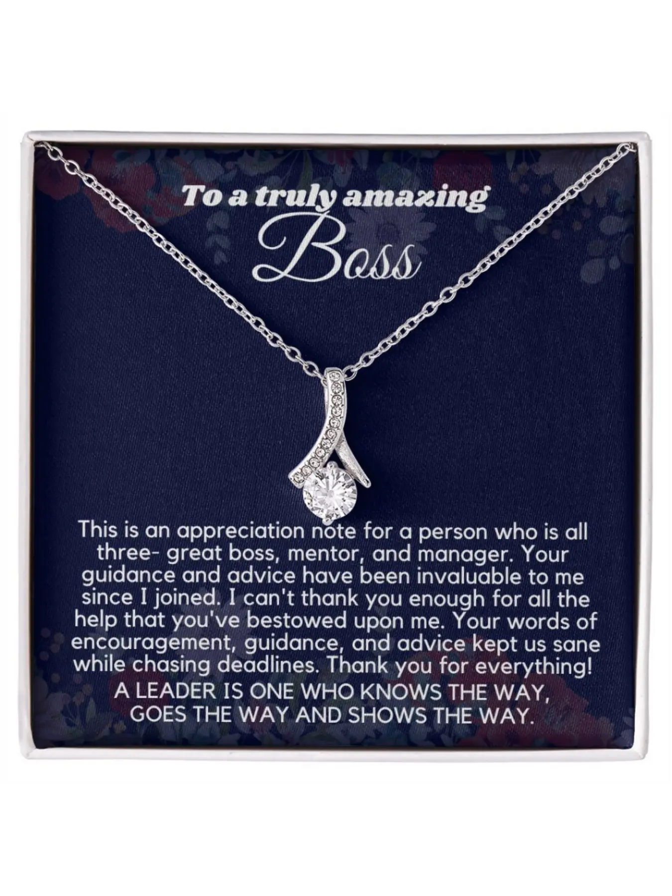 Thank You Boss Necklace V-shaped Pendant Necklace with Card and Gift Box Inspirational Leader Jewelry for Women, Work Anniversary/Bosses Day/Promotion Gift