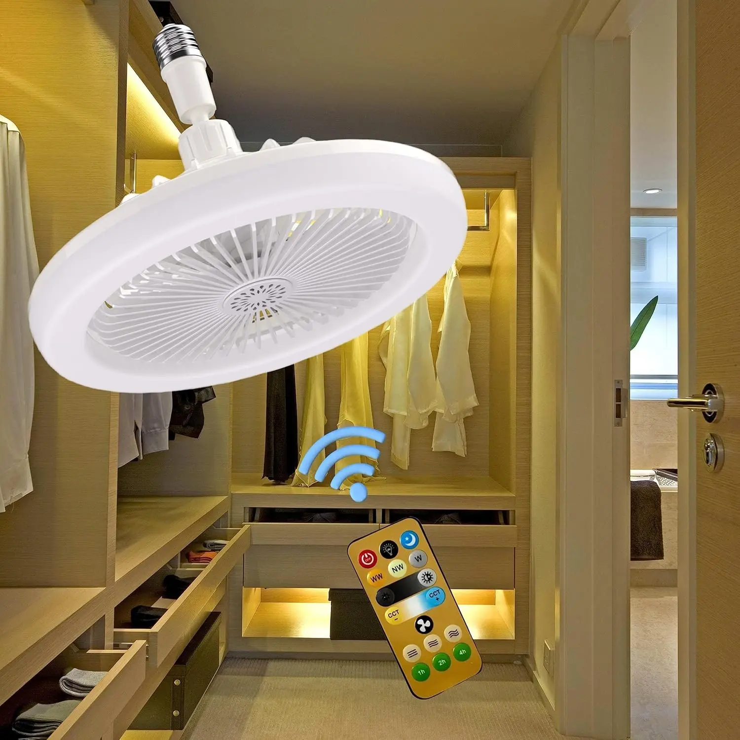Small Ceiling Fan with Light, 10 Inch Adjustable Three Color Temperature E27 LED Fan, Lighting Modes Adjustable, Rotating Function, Bathroom/bedroom/garage/kids Room, Ceiling Fan Lights