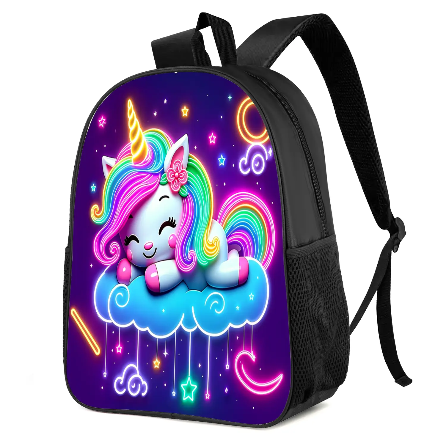 B257 Dreamy Cloud Rainbow Unicorn Trendy Graphic Print Casual Daily Backpack for Commute Outdoor Travel