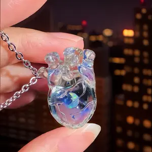 Handmade Glass Heart Pendant Necklace with Opal Center - Costume Jewelry & Accessories