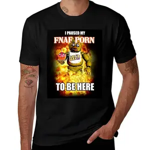 SummitRush Men's Black T-shirt with I Paused My FNAF Porn To Be Here graphic, Casual Wear