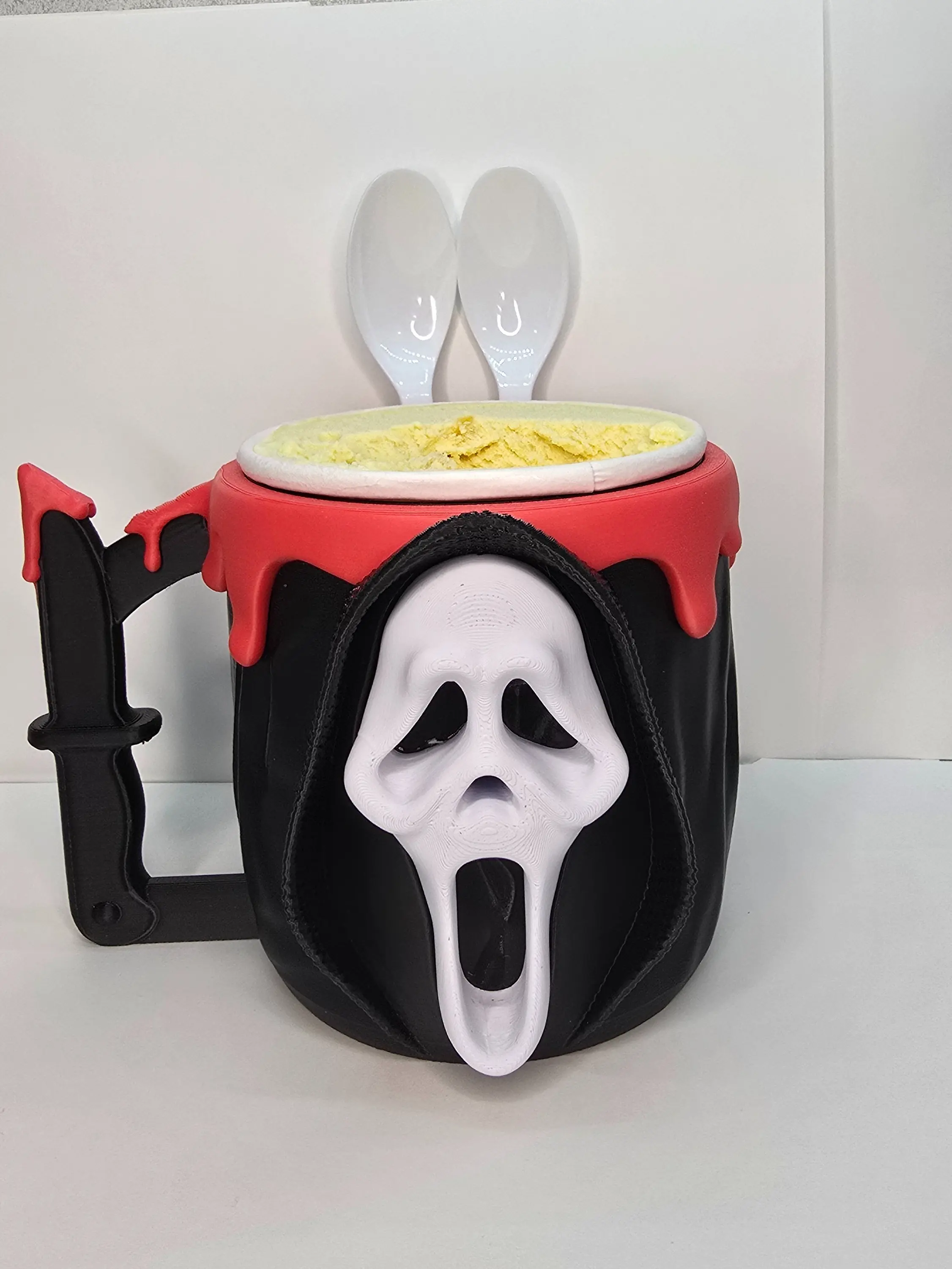 3DCreationsByGT Ghostface Ice Cream Pint Holder with Spoon Slots