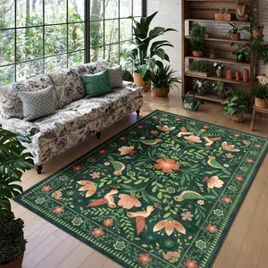 Vintage Floral & Bird Pattern Rug, 1 Count Non-slip Soft Floor Mat, Decorative Carpet for Home Living Room Bedroom, Home Decor, Floral Area Rug