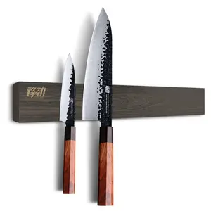 FINDKING Ash Wood Magnetic Knife Strip, Magnet Utensil Holder for Wall, Refrigerator, Wooden Rack for Kitchen Knives, No Drill, Dark Brown, 12/16/18 Inches (Without Knives)