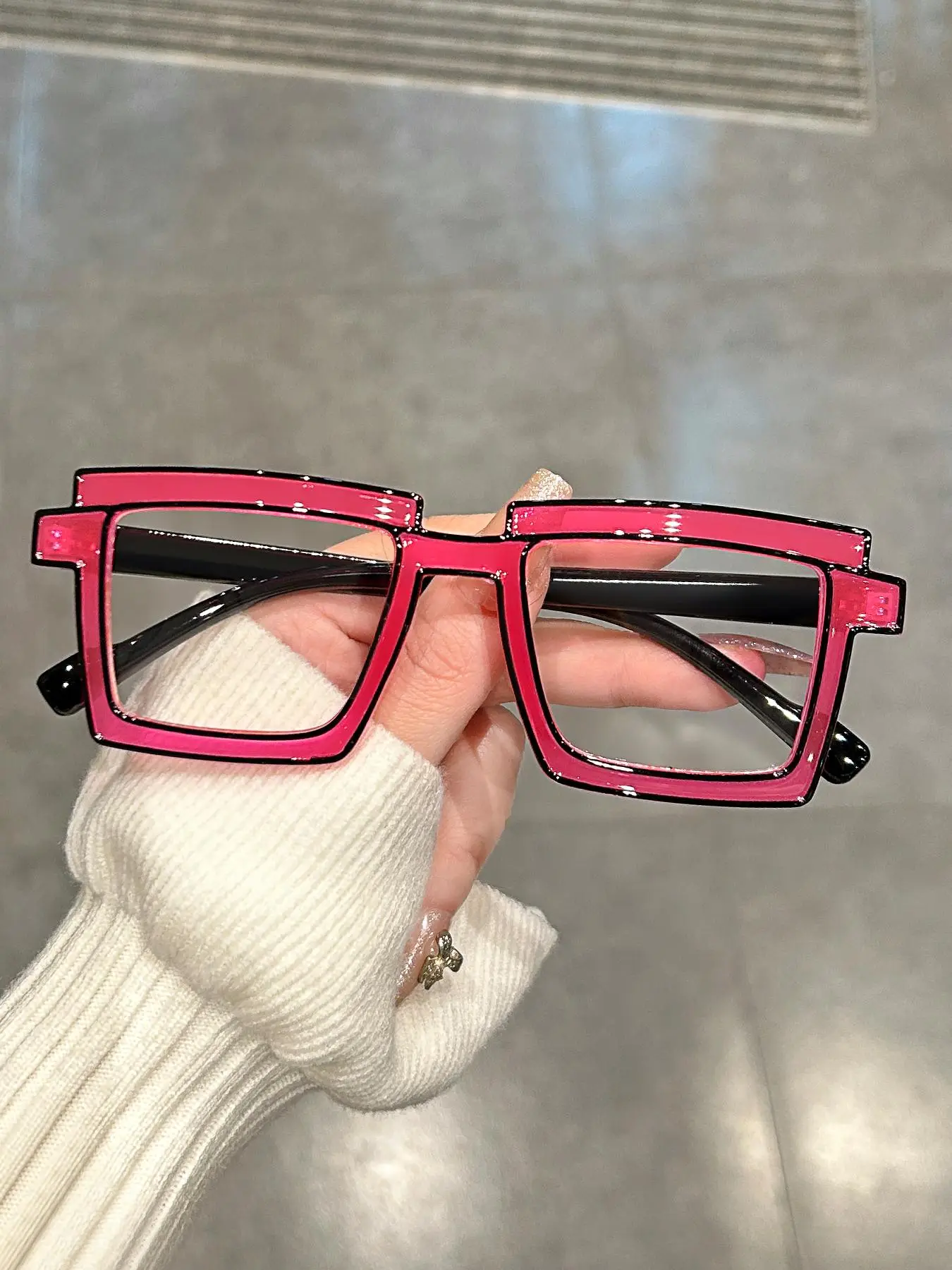 Anti-blue Light Color Block Eyeglasses for Everyday Use, Square Frame Fashion Eyeglasses for Women & Men, Work, Daily Student Daily Use