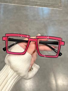 anti-blue light color block eyeglasses for everyday use, mother's day gift, square frame fashion glasses for women & men, work, daily student daily use