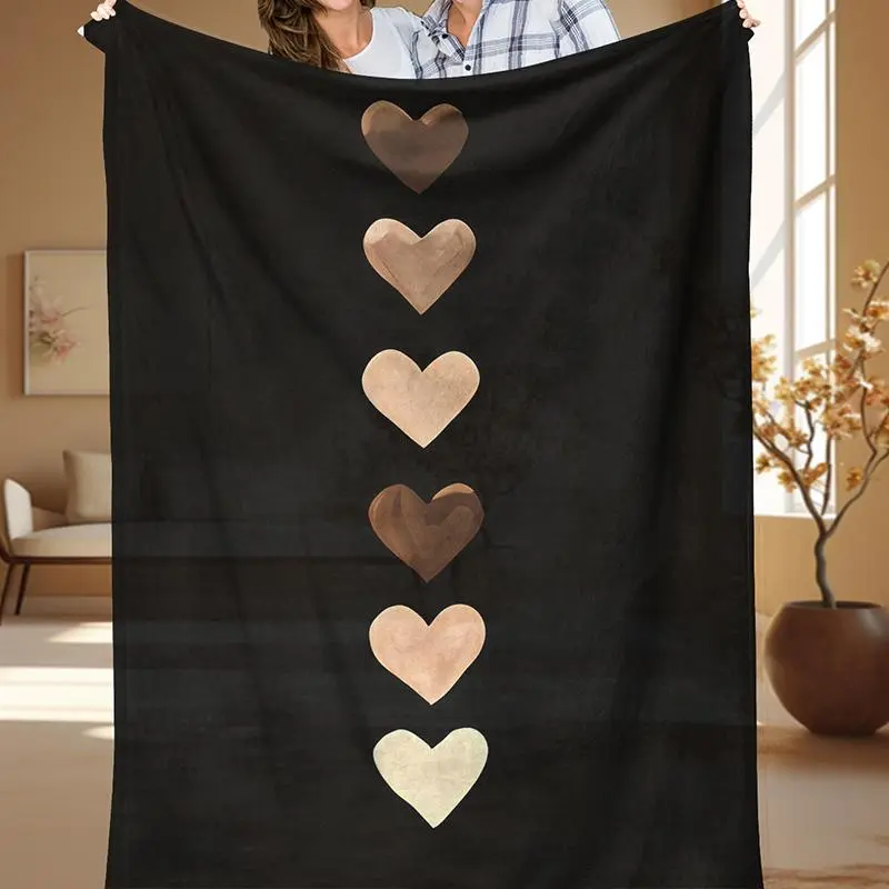 Heart Pattern Blanket, 1/2/3 Counts Modern Style Soft Comfort Travel Sofa Bed Throw, Office Home Decor & Birthday Gift Blanket