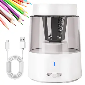 ZMOL Electric Rechargeable Pencil Sharpener, Automatic Pencil Sharpeners Kids, Battery Powered Pencil Sharpeners for Colored Pencils, Auto Stop, Suitable for No.2(6-8mm), Classroom/Home White