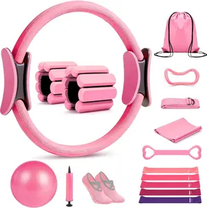 15PCS Pilates Ring Set – Home Pilates Kit with 12" Ring, 9" Ball, Resistance Bands & 2LB Ankle Weights