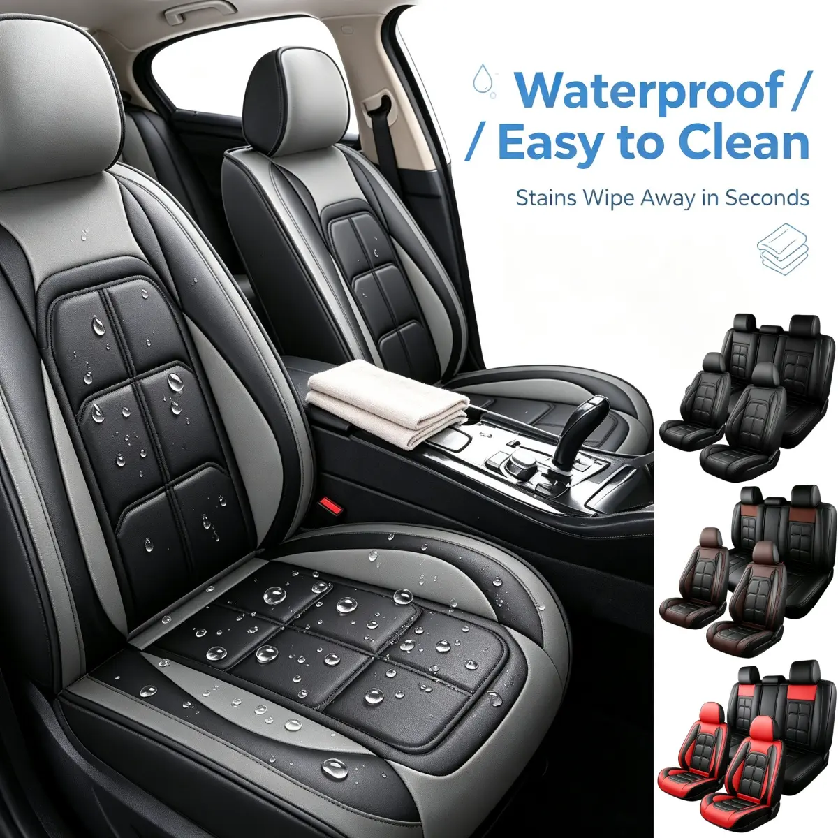 For Toyota RAV4 Camry Corolla Prius Tacoma Venza Yaris 4Runner Avalon 3D Muscle Designed Car 5 Seats Covers, PU Leather Soft Touch Front Rear 5 Seats Covers Full Set Cushion Protector Pad Mat Non-Slip Waterproof for All Seasons