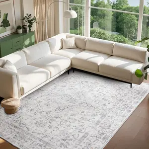 8x10 Area Rugs for Living Room, Machine Washable Non Slip Vintage Rug, Non-Slip Stain Resistant, Large Soft Home Decor Rug for Bedroom  Dining Room , Home Office(Gray,6'x9')