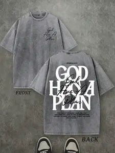 "God Has a Plan" Double-Sided Print Vintage Tee | 230gsm Heavyweight Washed Cotton Christian Streetwear, Unisex Wide-Shoulder Fit, High-Quality Casual Top for Men & Women Retro Classic Y2K Oversized Soft Menswear
