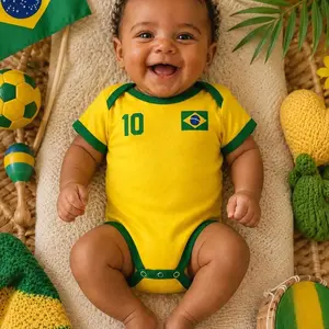 Custom Name Brazil Baby Soccer Bodysuit, New To The Roster Brazil Football Infant Jersey, Personalized Yellow Brazil Baby Gift JW6