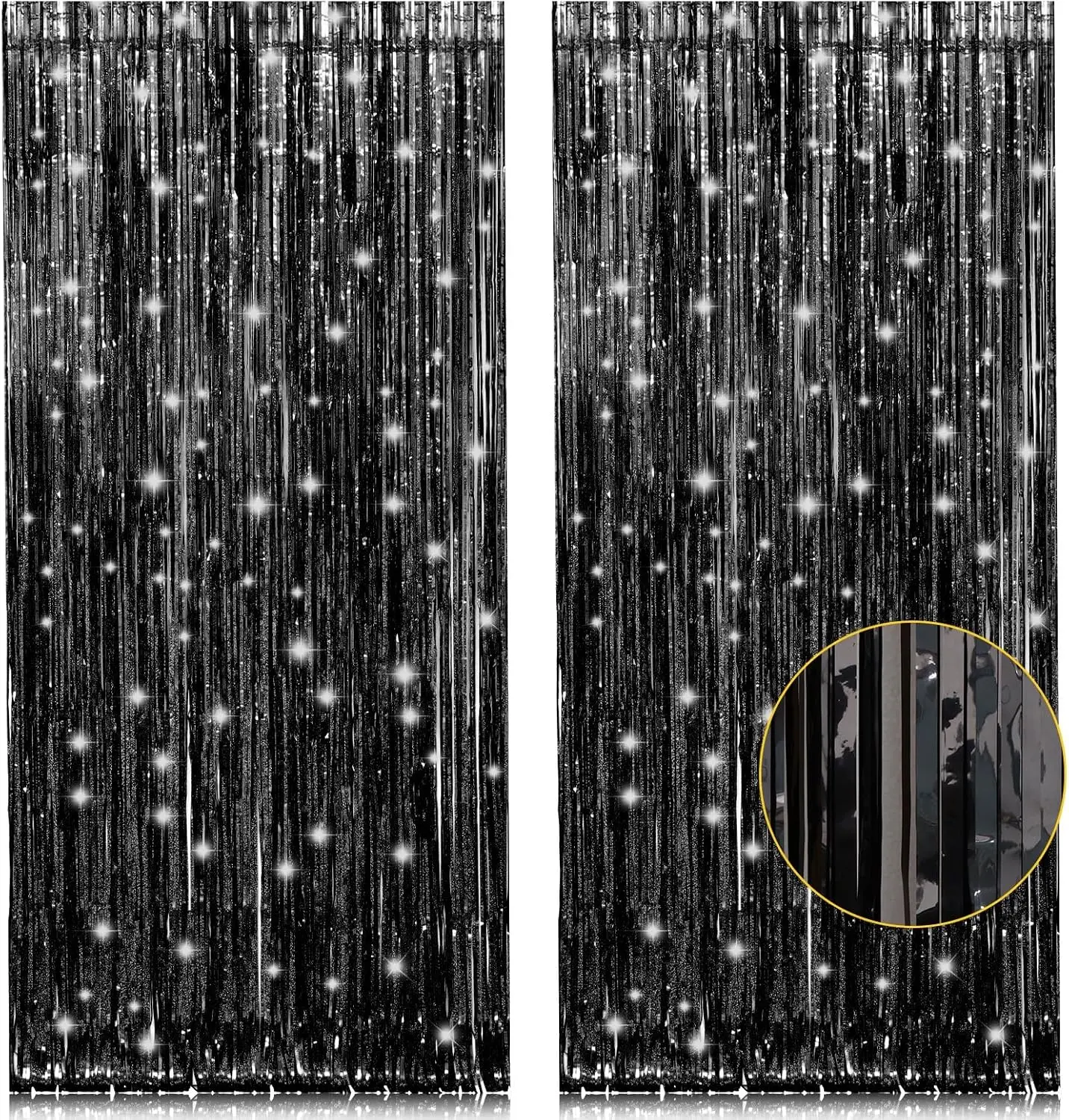 2 Pack 3.2ft x 8.2ft Black Tinsel Foil Fringe Curtains, Metallic Foil Tinsel Photo Booth Backdrop Streamer for New Years Decorations Bachelorette Birthday Holiday Celebration,Christmas Valentines Day ,Happy Mothers Day, Party Supplies