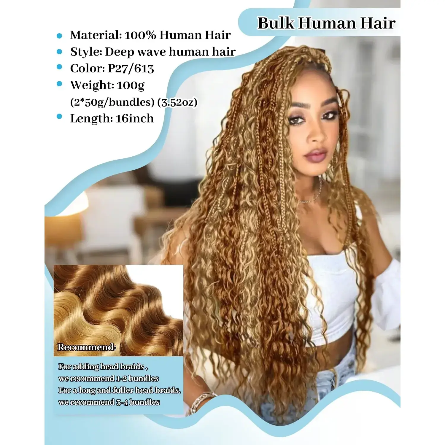 16 Inch Deep Wave Human Hair Bundles for Boho Braids 100g S91d0e6191f564902b4e3cafdf01a8  main image 2