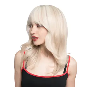 16-Inch Warm Bleached Blonde (Cinnamon Lowlights) Soft Curled Front Layered Straight w/ Subtle Flicked Ends Synthetic Wig | 【Heat Resistant】【Cap Included】 |  #9 FSGA