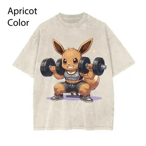 Eev Gym Shirt, Anime PKM Shirt, Cute Pokebon Workout Tee, Anime Fitness Graphic T-Shirt, Apricot Vintage Washed Shirt, Kawaii Otaku Streetwear, Y2K Oversized Gym Tee Gift