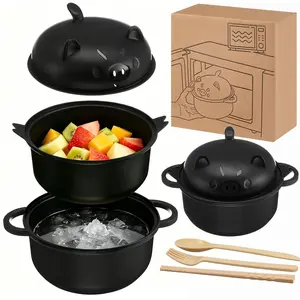 Adorable Wheat Straw Noodle Bowl Pack, Big Cute Pig Microwavable Ramen Bowl with Strainer Lid Handle Utensils Home Dorm University Gift Option