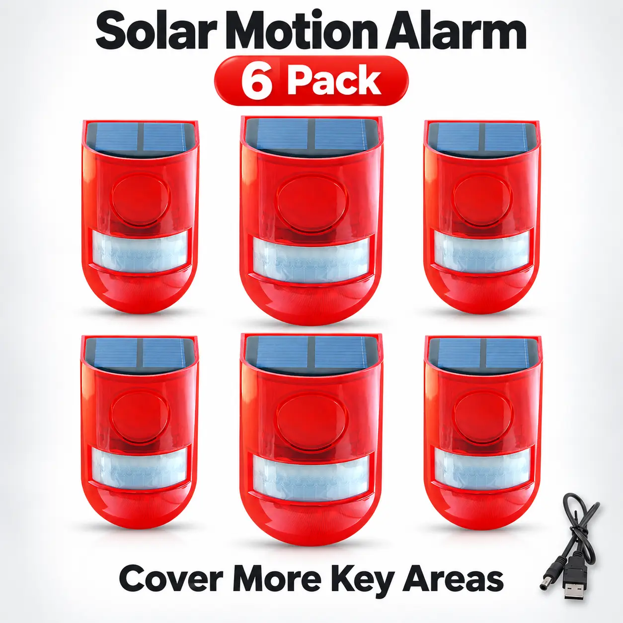 6 Pack Solar Powered Siren Alarms for Multi-Area Property Coverage, Outdoor Motion Sensor Security Alarm, 129dB Loud Noise Maker with 4 Working Modes, IP65 Waterproof Strobe Light for Home, Yard, Garage, Shed & Farm