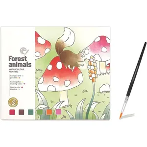 Forest Animal Watercolor Painting Book, 20 Pages Art Practice Pad, Portable Watercolor Paper Book with Brush