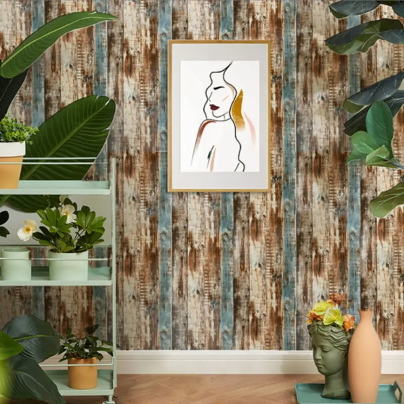 17.72 x 118.11/196.85 Inches distressed blue wood grain self adhesive wallpaper removable waterproof rural style for cabinet table kitchen bedroom living room decoration