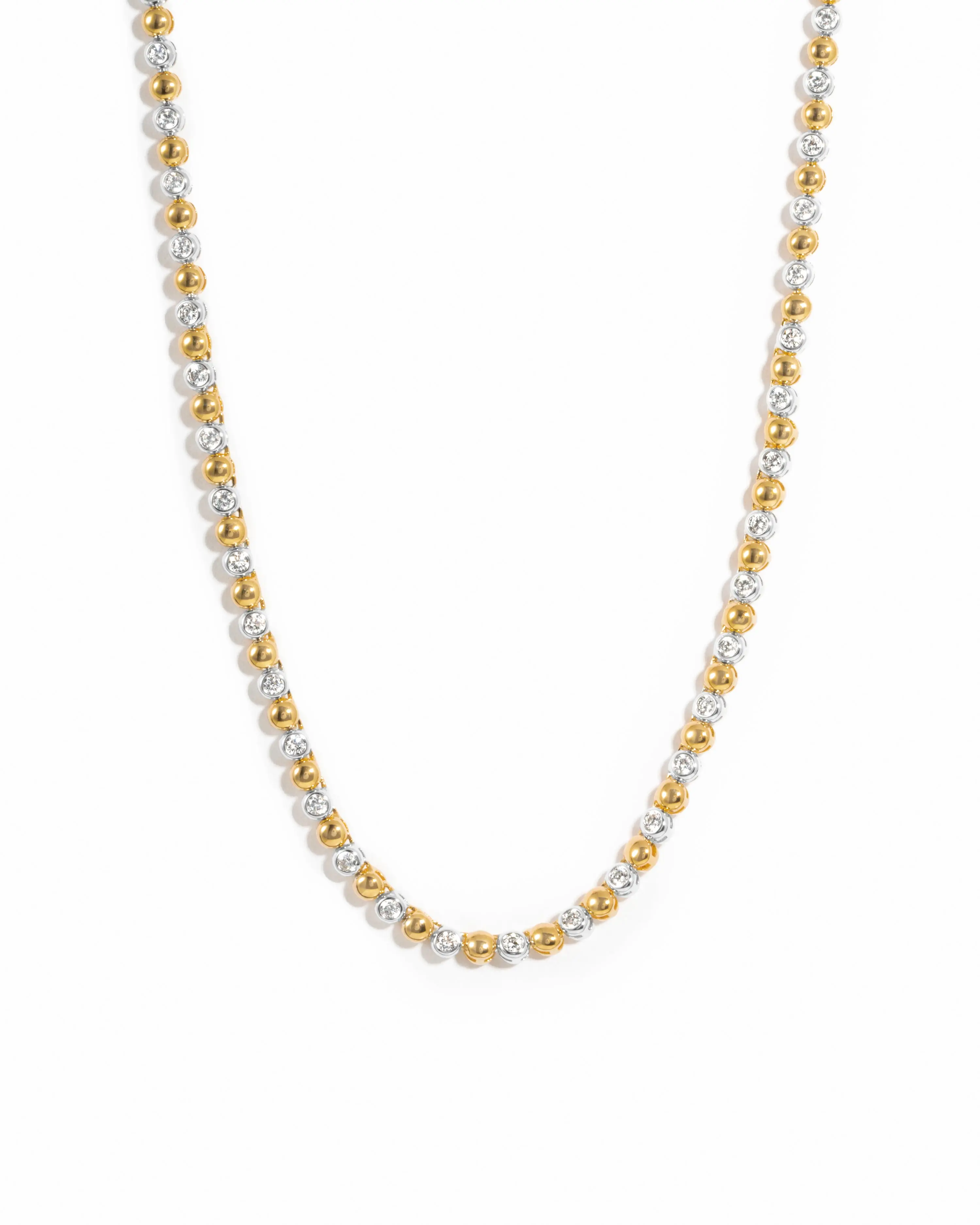 Sami Jewels 14K Gold Plated 2-Tone Diamond Bezel Bead Tennis Necklace - Elegant Casual Daily Layering Women's Quality Necklace