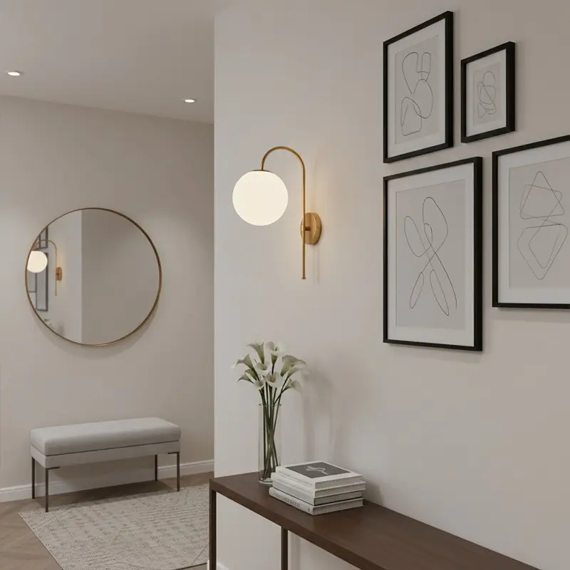 /gold Style Wall Lamp, Semi-Embedded Wall Light with Ball Shade E27 Base, Suitable for Bedroom Dining Table Bathroom Mirror Front Living Room Decor, Decorative Wall Lamp, Home Decor Light