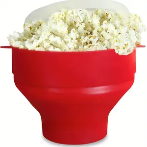 Collapsible Silicone Popcorn Bucket, Microwave-Safe Hot Air Popcorn Bowl with Lid, Food-Grade High Temperature Resistant, Reusable & Easy to Clean, Snack Bowl for Home Movie Watching