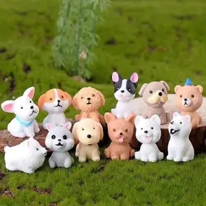 12pcs Resin Mini Dog Figurines Ornament Little Puppy Figures Dog Animal Toys For Fairy Garden Accessories Micro Landscape Decor