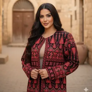 Red & Black Heritage Tatreez Jacket – Traditional Palestinian Embroidered Outerwear
