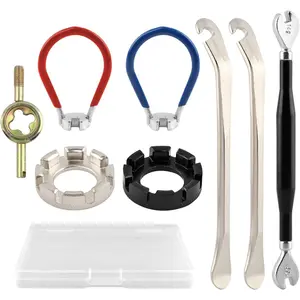 8 Pieces Bike Spoke Wrench Tool Kit, Bicycle Rim Truing Repair Tool Set with Tire Levers, Portable Cycling Bike Wheel Rim Correction Tools with Storage Box for Bicycle Repair