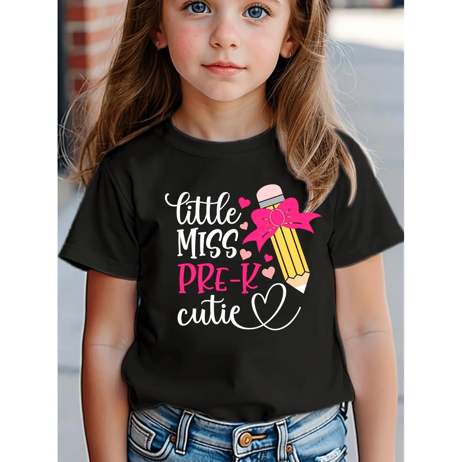 Preschool Sweetheart" Pencil Print - Girls' T-Shirt - Celebrating Back-to-School Season