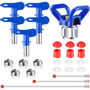 9-Piece Airless Paint Sprayer Tip Set, Reversible Spray Nozzles with Extension Rod and Red Guard, Includes Sizes 211, 313, 415, 517, 623 for Airless Spray Guns