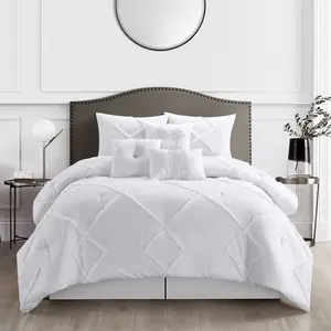 Alissar 7 Piece Comforter Set, White, Solid