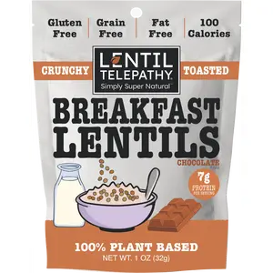 Lentil Telepathy Crunchy Toasted Lentil Breakfast Cereal and snack - Natural Protein and Fiber - Instant Food.