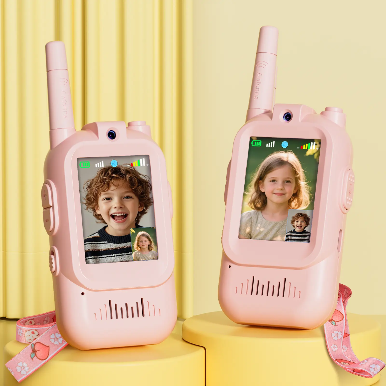 Video Walkie Talkies for Kids, Handheld 2 Pack Rechargeable Video Intercom Kids Walkies Talkies, Indoor Outdoor Toys for Family Games, Outside, Camping, Hiking for Boys Girls Ages 3-12 (Pink/Pink), Set, Two Way Radio