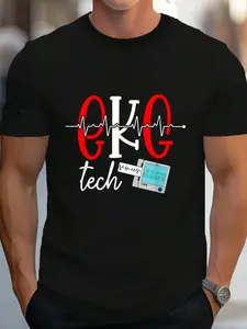 100% Cotton EKG Tech Heartbeat EKG Technician T-Shirt Women's Men's Graphic Tee Crew Neck summer vacation Tops