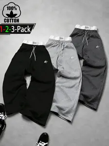 100% cotton, 1–2–3 pack, unisex faux two-piece low-rise dual waistband joggers; loose contrast color street-style running pants; Los Angeles embroidered casual lounge pants; Y2K retro hip-hop style; suitable for the gym, soft and comfortable, everyday wea