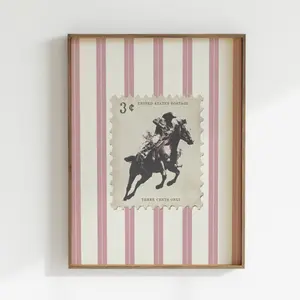 Vintage Striped Rodeo Print Western Bedroom Poster Cowboy Wall Art Rustic Mid West Mid Century Modern Decor Retro Horse Aesthetic Print Decoration Ornaments