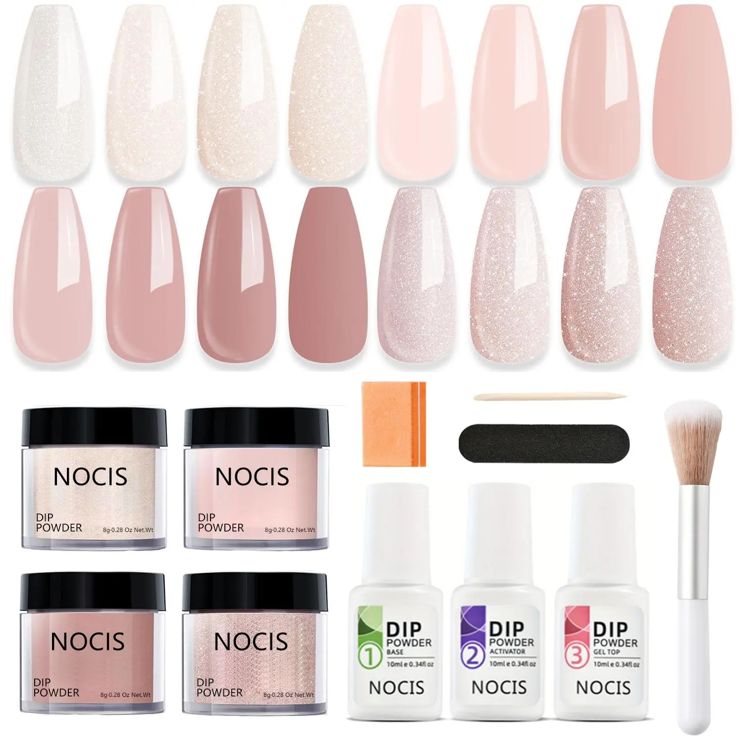 Long-lasting Dip Powder Nail Kit Cosmetic Manicure for French, 11pcs/set All Season Glitter Dipping Powder Liquid with Base & Top Coat Activator for Salon Nail Art Or DIY at Home Nail Polish Set Glitter Acrylic Powder
