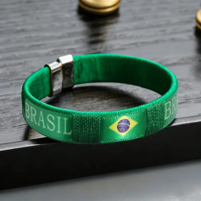 MMMIAdjustable Brazil Flag Wristband, Woven Thread Design  Bracelet, Perfect for Football Matches, Carnival Parties, Fan Accessories, Dress Up Essentials