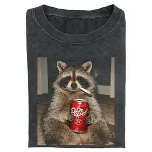 Vintage Raccoons Dr Pepperr Smoking Comfort Colors T-Shirt with funny Gen Z dank meme design, trendy animal graphic tee, cotton streetwear gift for men and women alike. Top Tshirt Summer Casual Crewneck