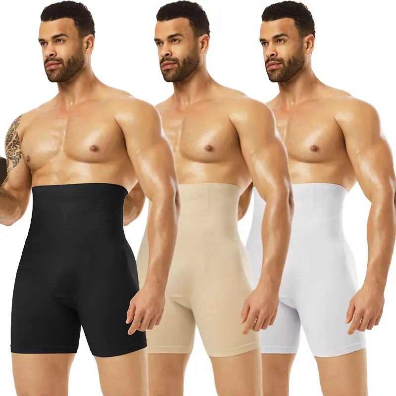 CATTIBOR Men's High-Waist Tummy Control Shapewear, Seamless Compression Boxer Briefs with Steel Boning, 3D Pouch Support, Slim Fit Underwear