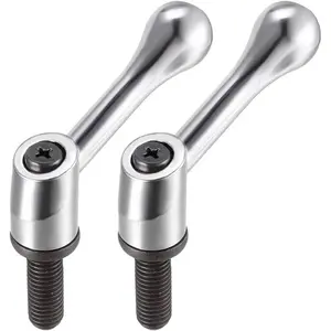 M10 x 25mm Adjustable Clamping Lever Push Button Ratchet Male Threaded Stud Knobs Locking Rotating Screw Handles Quick Release Silver Tone Bolt 2pcs