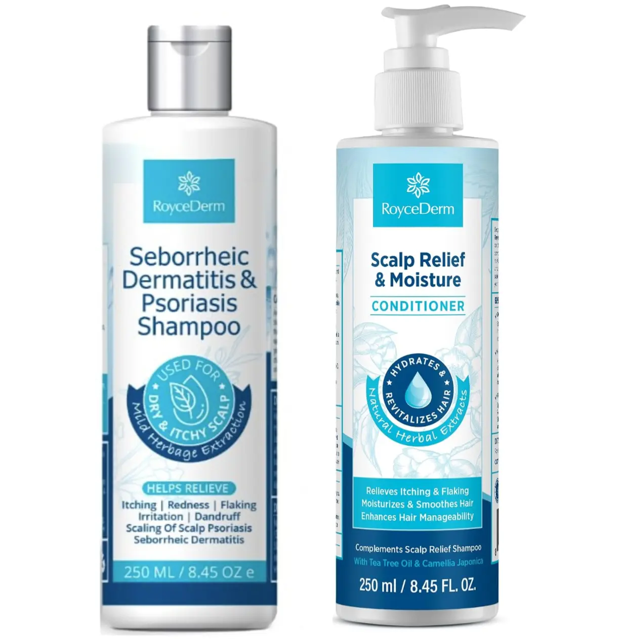 Roycederm All Natural Shampoo and Conditioner Multi-Pack - Antidandruff Haircare, Herbal Scalp Care Bundle, Daily Gentle Clean Cleanser, Itchy Scalp Relief for Adults, Suitable for All Hair Types