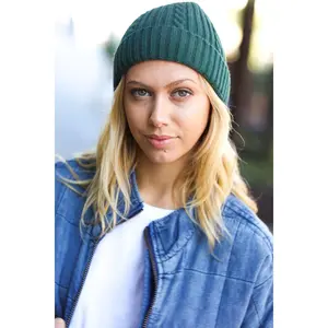 Let's Go Emerald Green Cable Knit Beanie