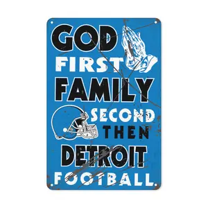 Vintage Detroit Football Metal Sign, 8x12, Iron Wall Decor, Faith First, Family Second, Multipurpose IndoorOutdoor Decorative Plaque With Wall Hanging For Bars, Cafes, Restaurants, Sports Fans